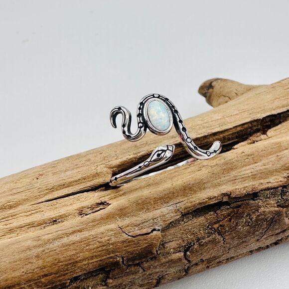 Lab Opal Snake Ring Sterling Silver - Picture 5 of 7